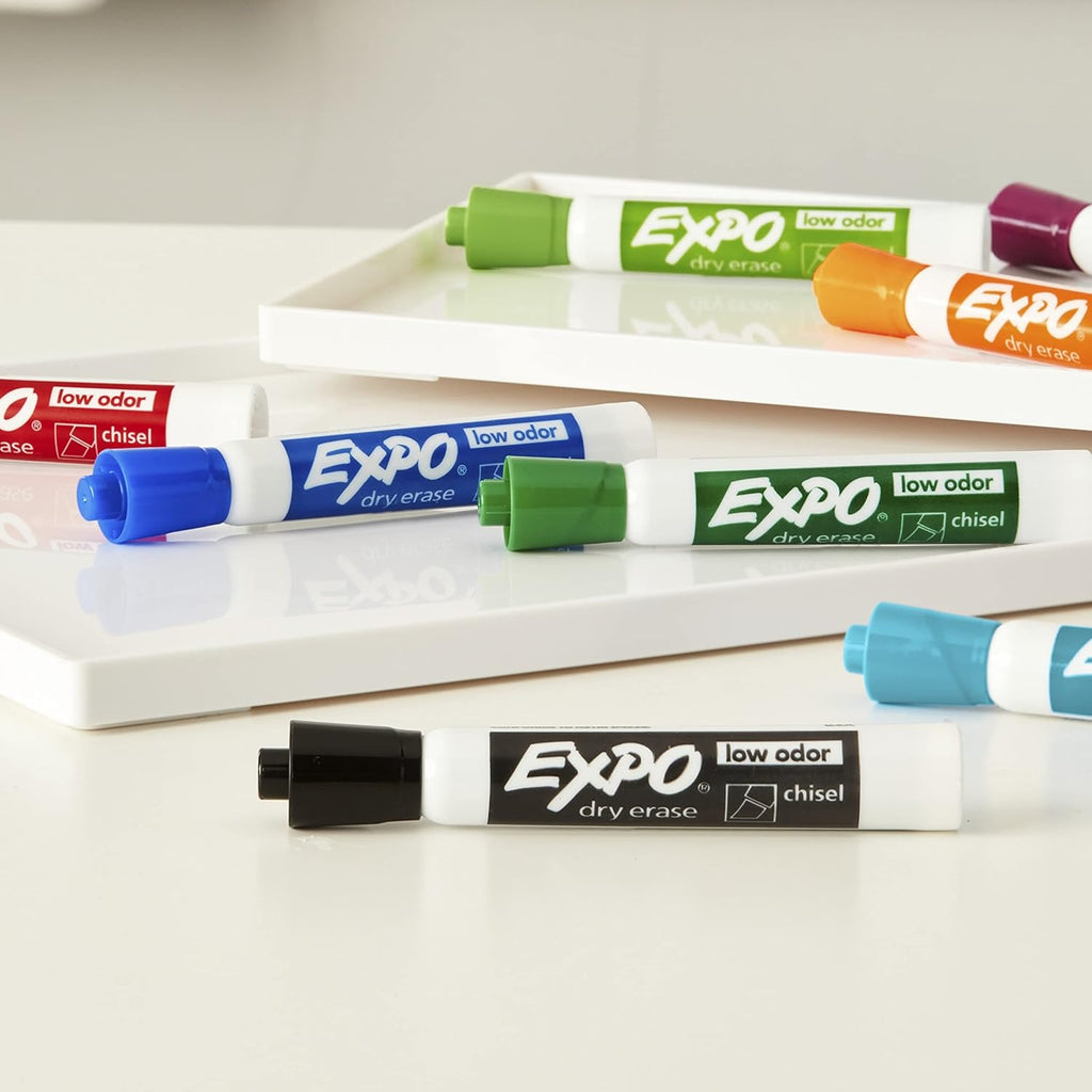 EXPO Dry Erase Markers, Low Odor Ink, Assorted Colors, Chisel Tip, 12 Count - Easily Erases, Vibrant Ink, Ideal for Classroom, Back to School Supplies, Teachers, Office, Whiteboard & Home