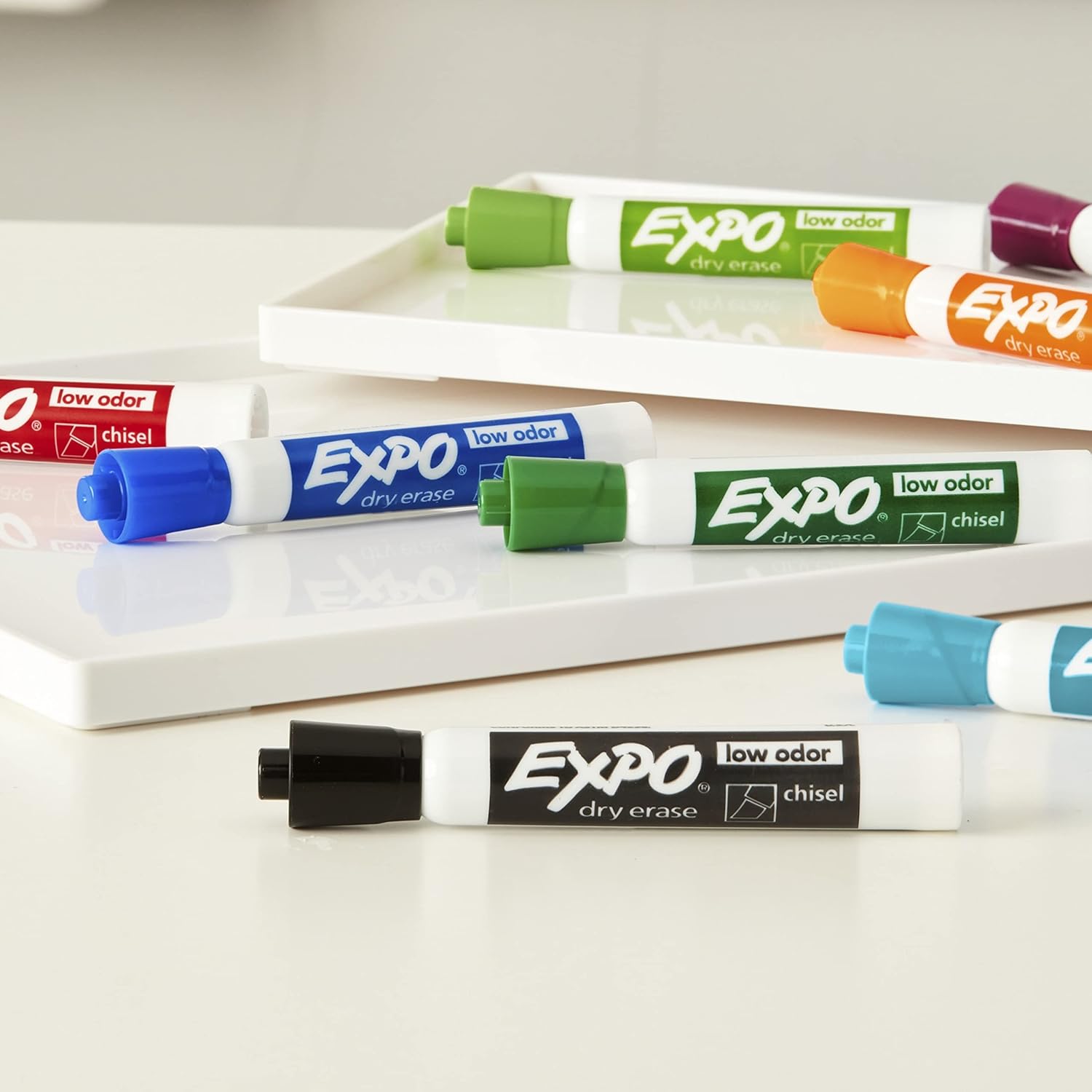 EXPO Dry Erase Markers, Low Odor Ink, Assorted Colors, Chisel Tip, 12 Count - Easily Erases, Vibrant Ink, Ideal for Classroom, Back to School Supplies, Teachers, Office, Whiteboard & Home