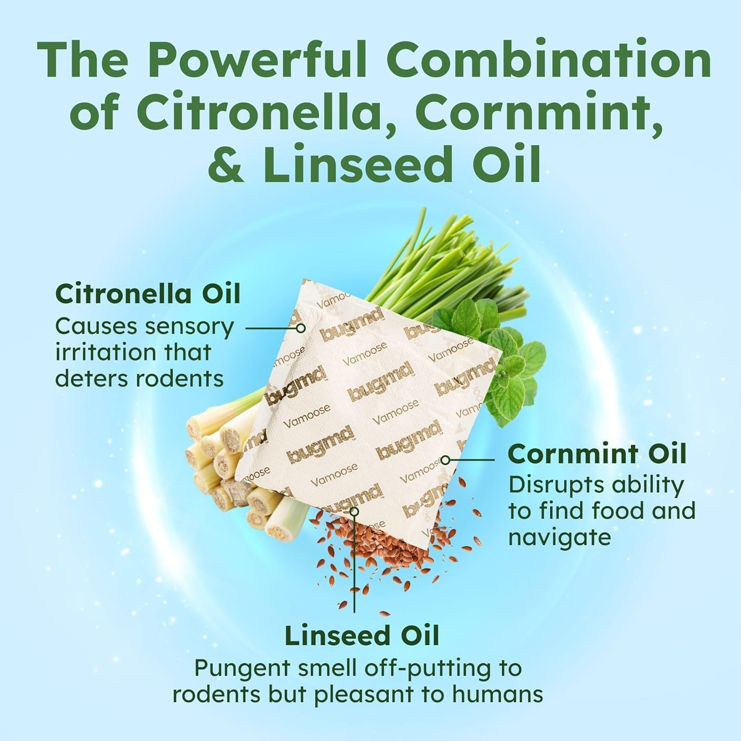 BugMD Vamoose Rodent Repellent Pouches (1 Pack, 4 Pouches) Plant-Powered Rat Repellent, Mouse Deterrent, Indoor & Outdoor Mice Repellent, Best Mouse Repellent, Natural Rat & Mouse Repellent