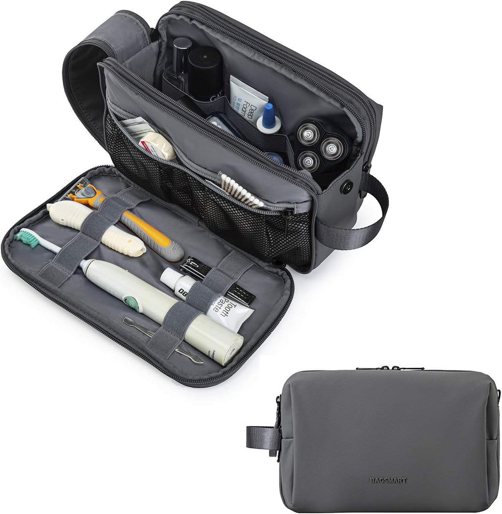 BAGSMART Toiletry Bag for Men, Travel Toiletry Organizer Dopp Kit Water-resistant Shaving Bag for Toiletries Accessories, Door Room Essentials, Black-medium