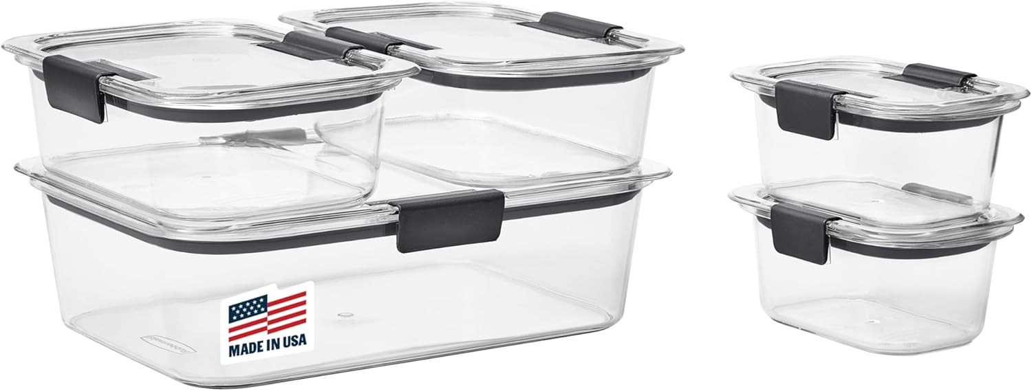 Rubbermaid Brilliance Food Storage Containers BPA Free Airtight Lids Ideal for Lunch Meal Prep & Leftovers Set of 5 (3.2 Cup)