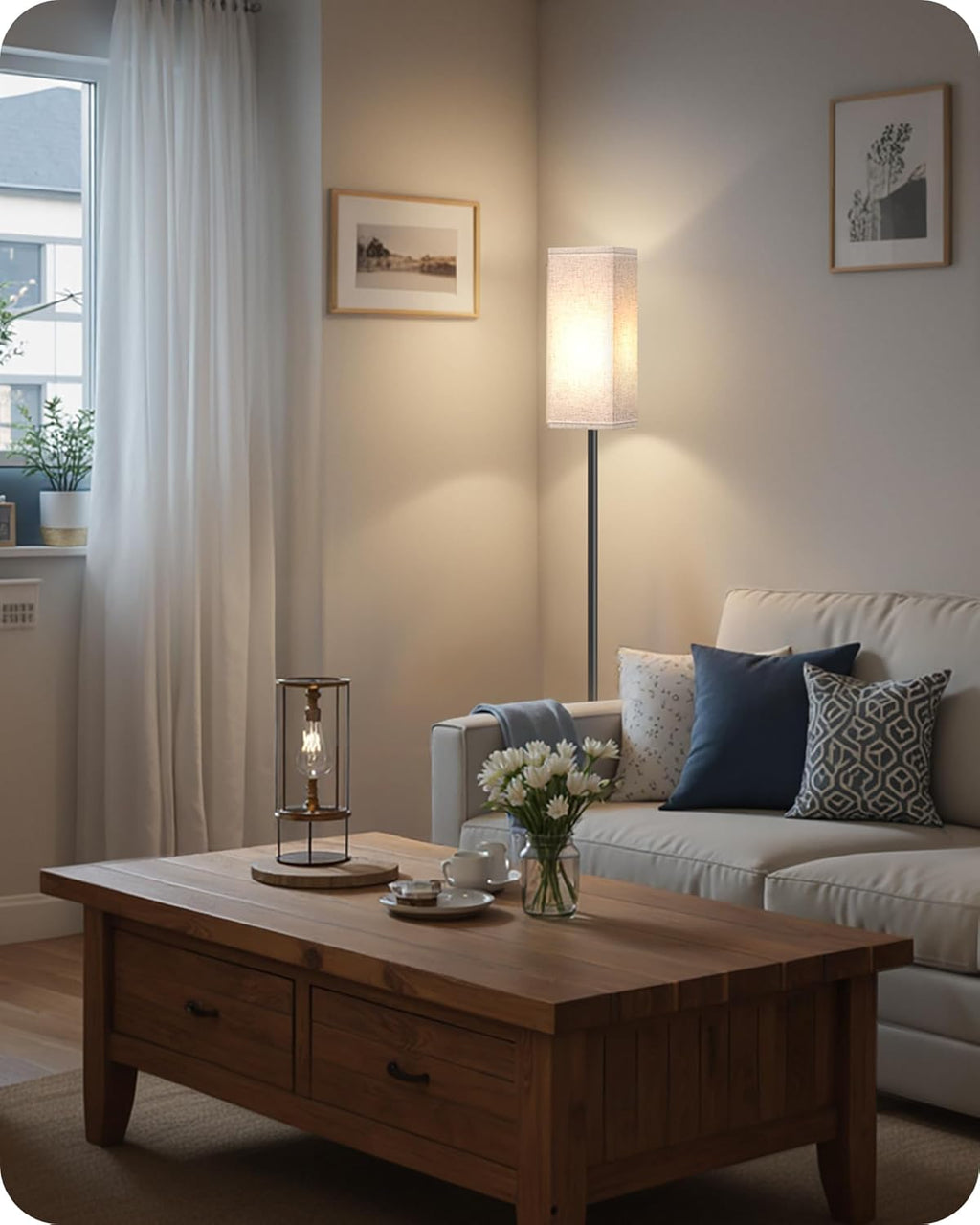 64.6" Floor Lamp, Pole with Foot Switch, Modern Standing Lamp Lampshade, Minimalist Freestanding Lamp (Bulb Not Included), for Living Room, Bedroom Office ETL Listed, Black and Beige E07LD05