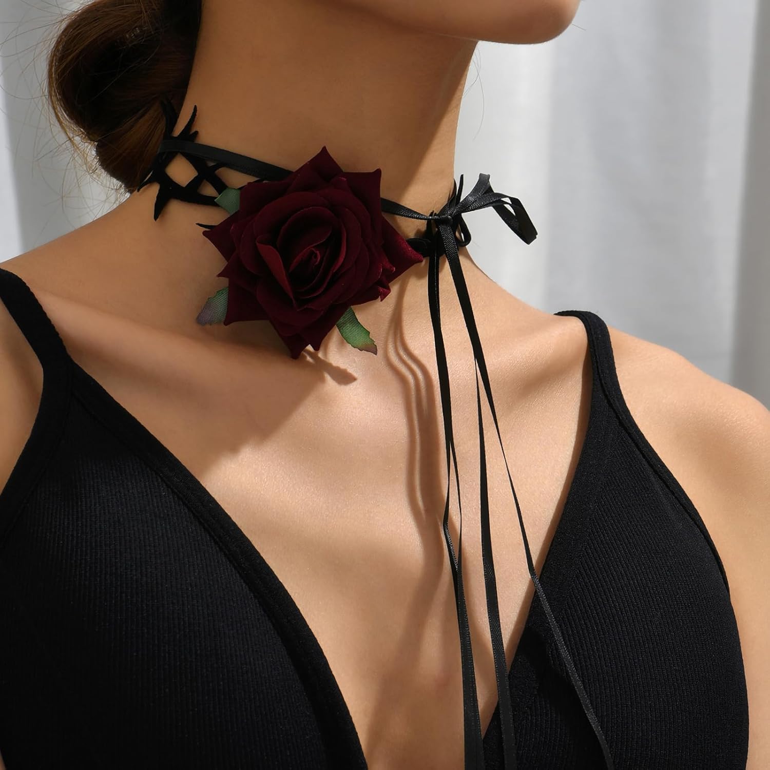 Fesciory Black Necklaces for Women, Adjustable Layered Velvet Leather Lace Collar Necklace, Goth Jewelry Gifts.