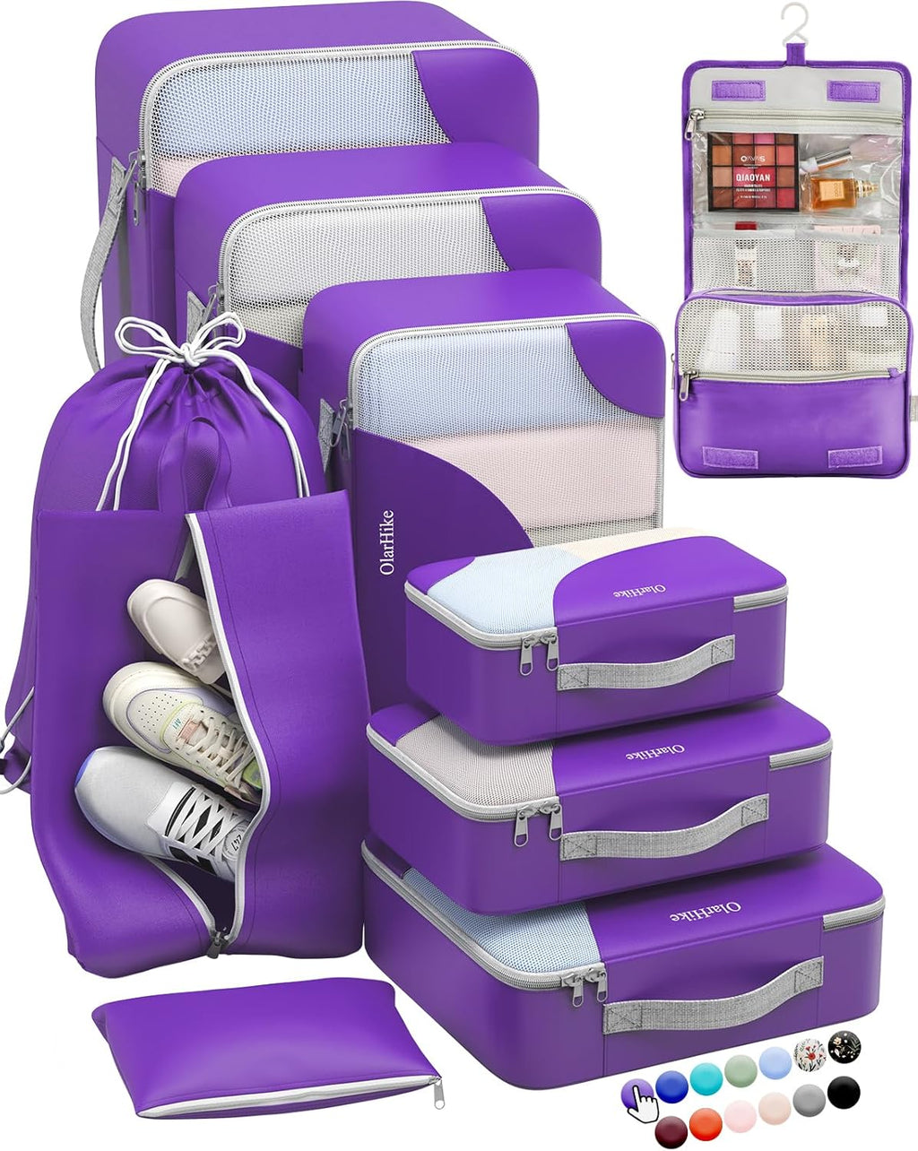 10 Set/8 Set Packing Cubes for Travel, Gifts for Women Mom,Anti-Tearing Suitcase Organizer for Luggage with Shoe & Hanging Toiletry Bag,OlarHike Vacation Essentials & Accessories for Cruise Ship,Cream