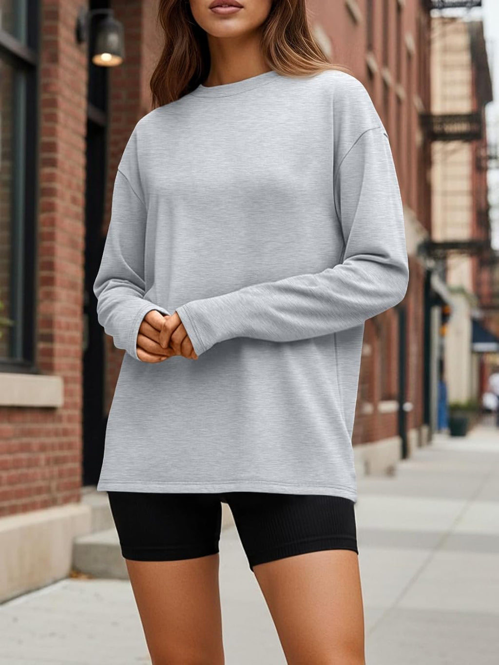 Trendy Queen Womens Oversized Long Sleeve T Shirts 2025 Basic Crewneck Tee Fall Tops Casual Workout Y2K Clothes
