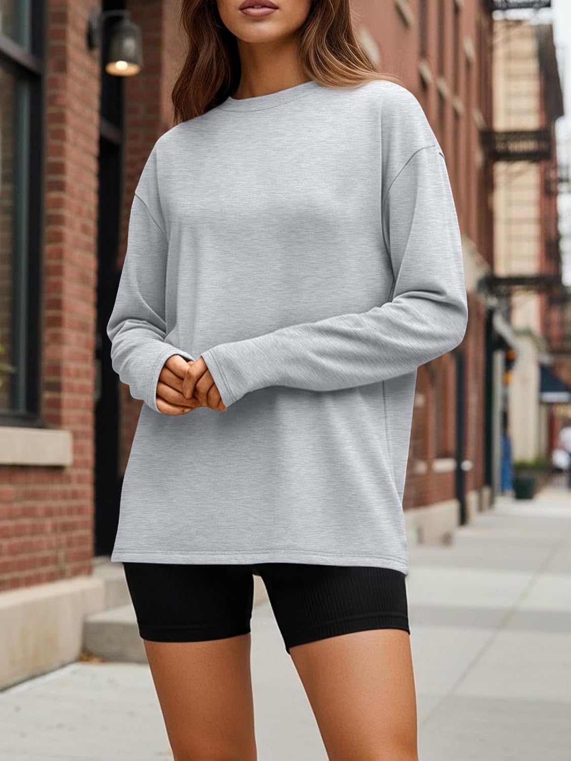 Trendy Queen Womens Oversized Long Sleeve T Shirts 2025 Basic Crewneck Tee Fall Tops Casual Workout Y2K Clothes