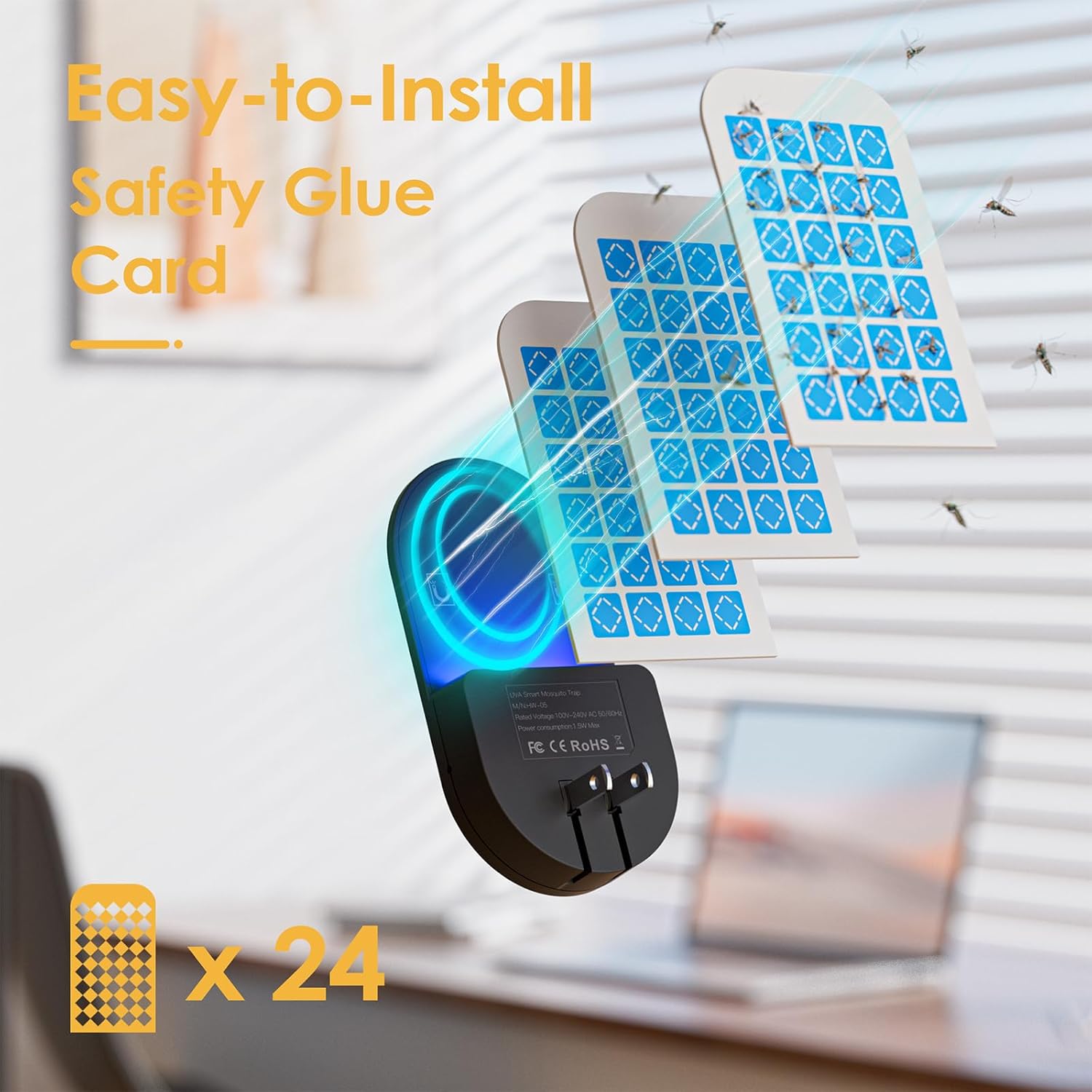 Flying Insect Trap, 2 in 1 Indoor Plug-in Fruit Fly Trap, 1 Trap White and 6 Glue Cards, Fruit Fly Traps for Gnat, Moth, Mosquito, Suitable for Every Part of The Home