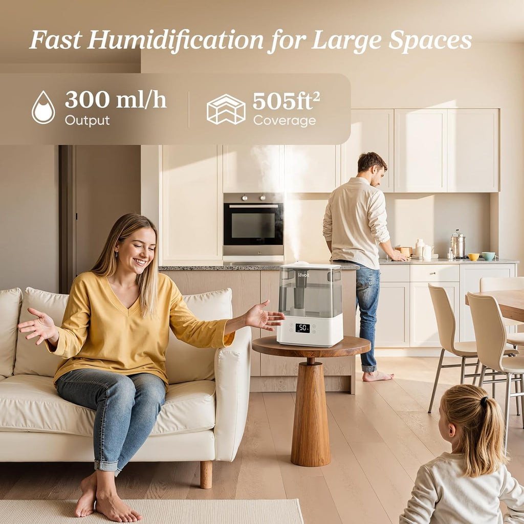 LEVOIT Smart Humidifiers for Bedroom Large Room Home,(6L) Cool Mist Top Fill Essential Oil Diffuser for Baby & Plants,Smart App & Voice Control, Rapid Humidification & Auto Mode-Quiet Sleep Mode, Gray