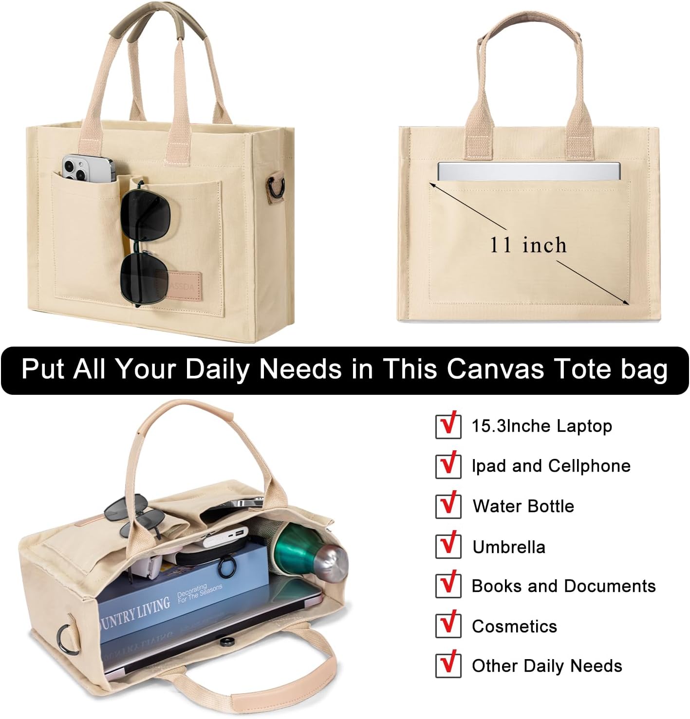 Tote Bags for Women Canvas Tote Purse Crossbody with Pockets Top Handle Shoulder Satchel Bag for Women