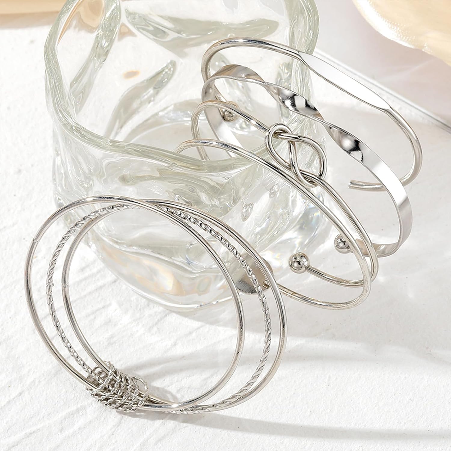 IFKM Gold Bangle Bracelets For Women, 14k Gold Plated Multi Layer Stackable Cuff Bracelet Set, Trendy Elegance Charms Non Tarnish Minimalist Textured Boho Jewelry Gift for Women