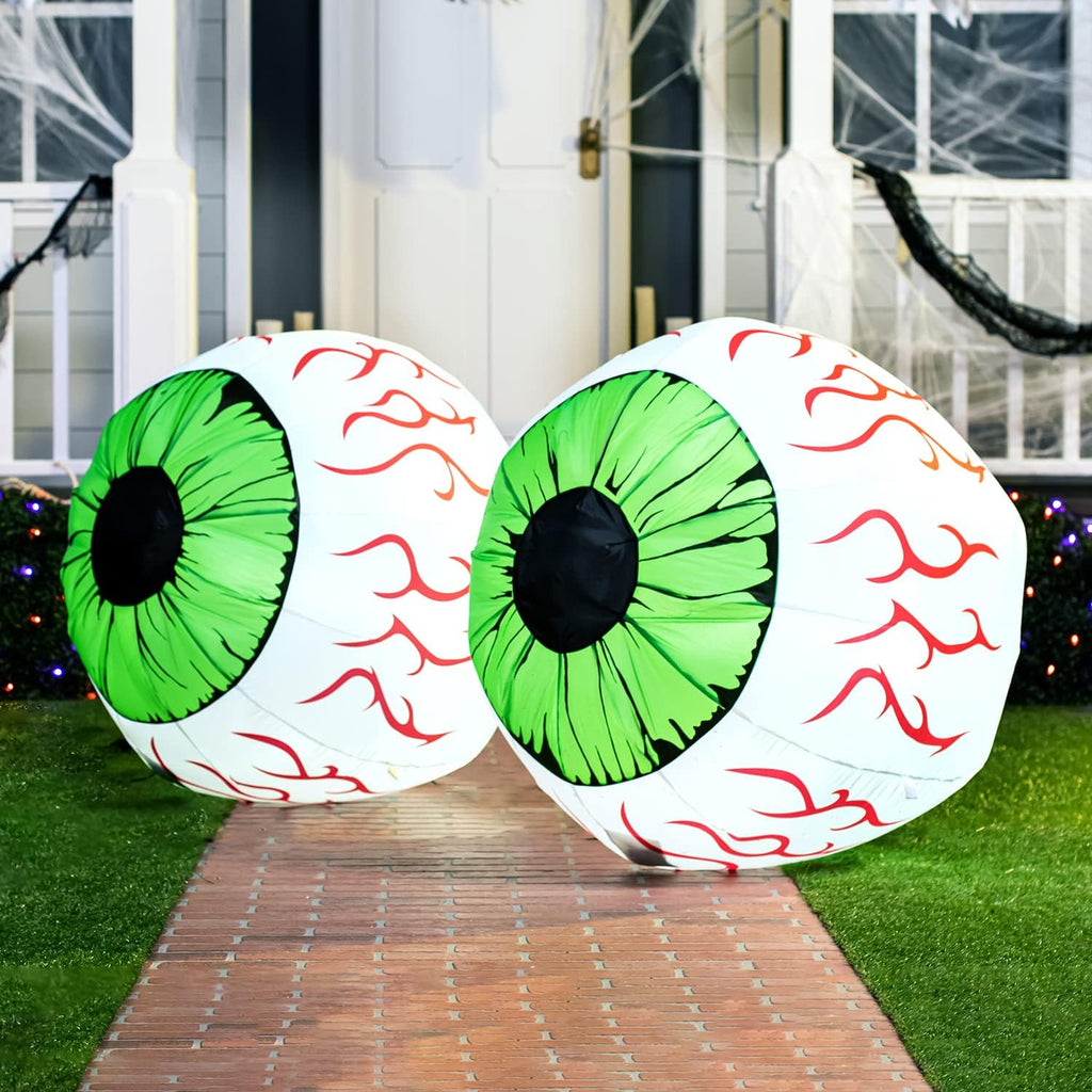 Joiedomi 2 Packs Halloween Inflatables Large Set of Eyes Decoration Blow Ups Green Eyes for Yard 3 Ft Inflatable Halloween Decor Outdoor with LEDs Party Supplies Blow up Decoration for Indoor, Outdoor