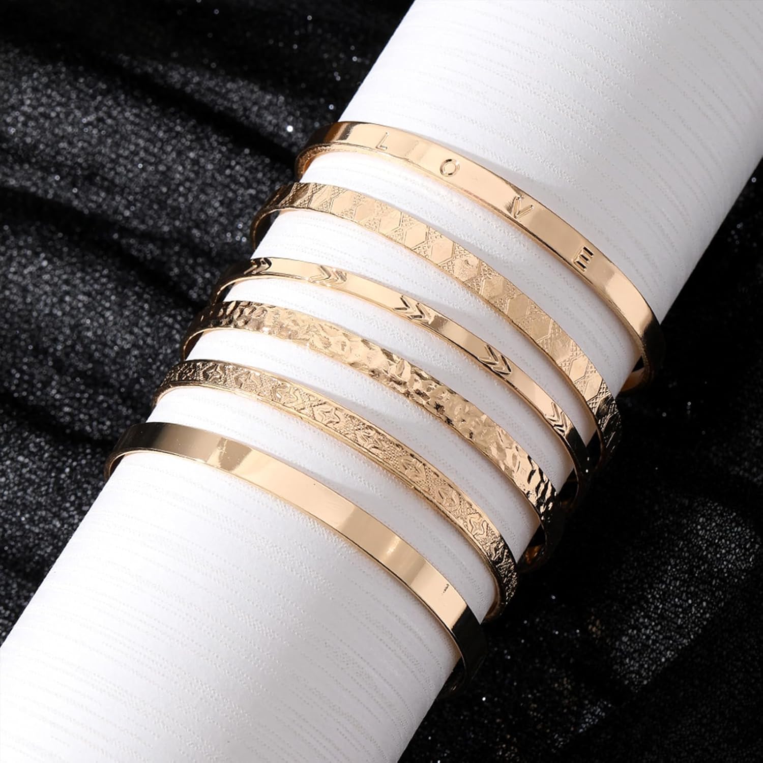 IFKM Gold Bangle Bracelets For Women, 14k Gold Plated Multi Layer Stackable Cuff Bracelet Set, Trendy Elegance Charms Non Tarnish Minimalist Textured Boho Jewelry Gift for Women