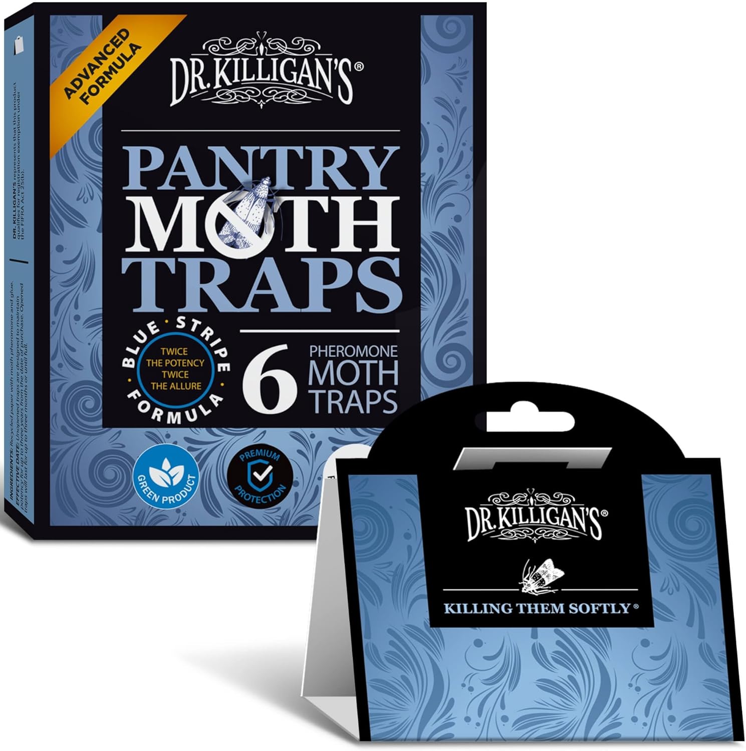 Dr. Killigan's Premium Double Potent Pantry Moth Traps with Pheromones Prime, Sticky Indian Meal Moth Traps for Kitchen, How to Get Rid of Moths in House (6 Pack, Black)