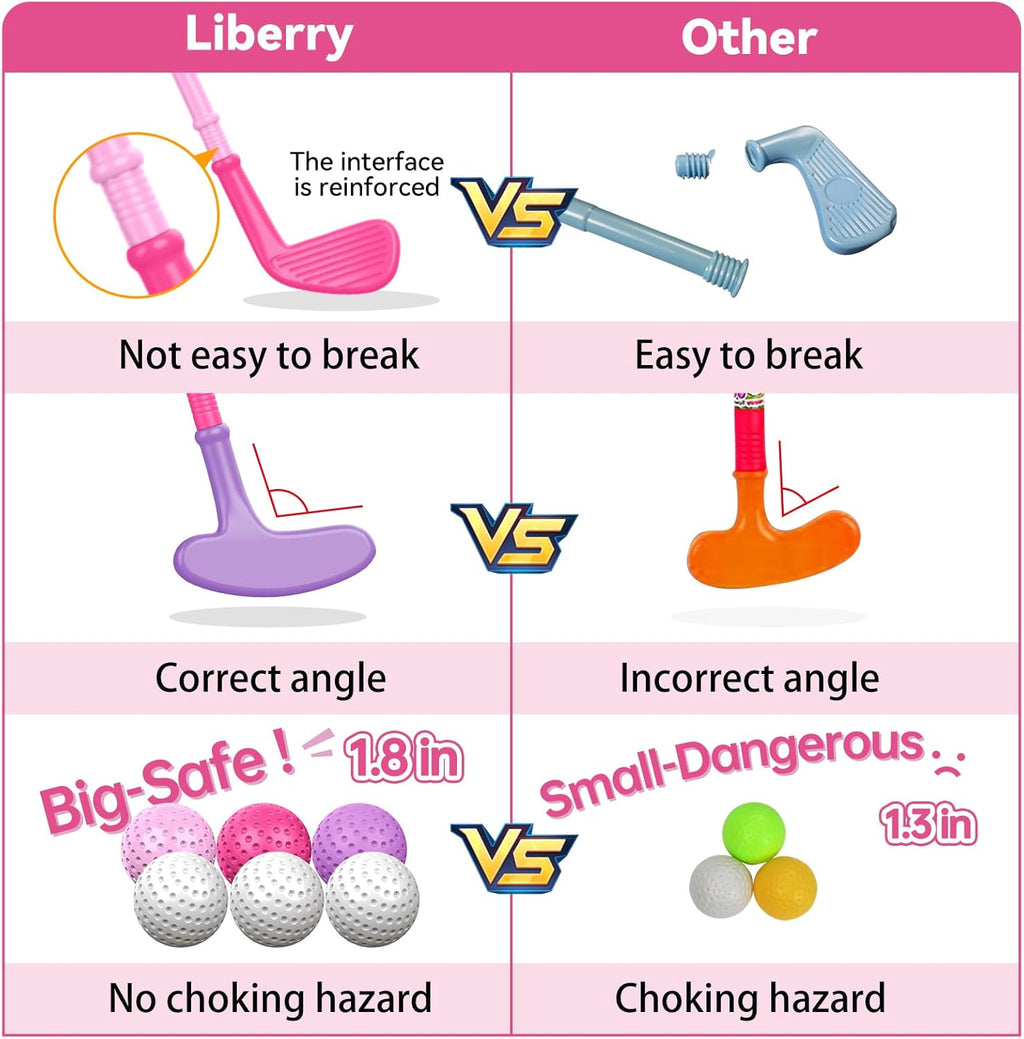 Liberry Toddler Golf Set, Upgraded Kids Golf Cart with Unique Shoulder Strap Design, Indoor and Outdoor Golf Toys for Boys and Girls Aged 1-5 Years Old