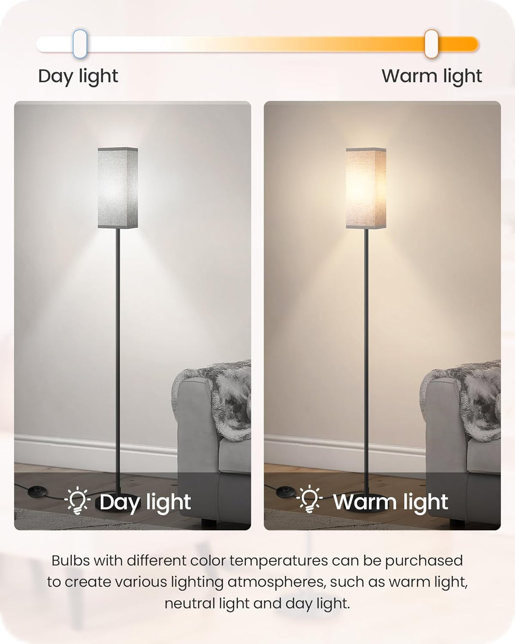 64.6" Floor Lamp, Pole with Foot Switch, Modern Standing Lamp Lampshade, Minimalist Freestanding Lamp (Bulb Not Included), for Living Room, Bedroom Office ETL Listed, Black and Beige E07LD05