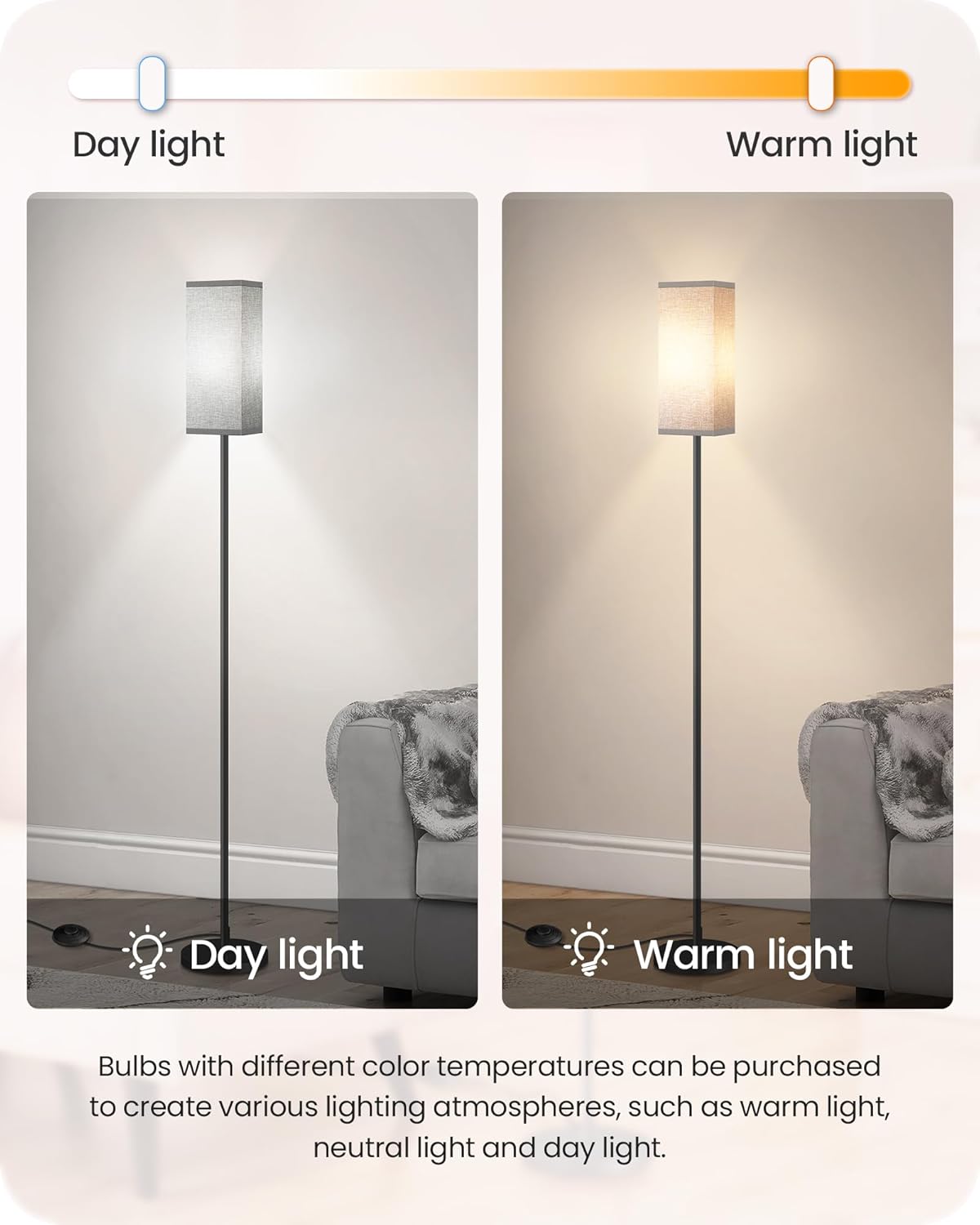 64.6" Floor Lamp, Pole with Foot Switch, Modern Standing Lamp Lampshade, Minimalist Freestanding Lamp (Bulb Not Included), for Living Room, Bedroom Office ETL Listed, Black and Beige E07LD05