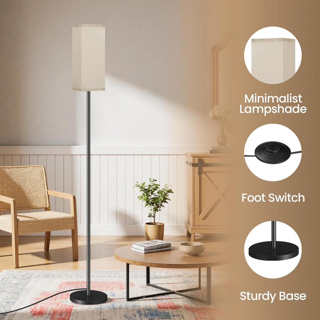 64.6" Floor Lamp, Pole with Foot Switch, Modern Standing Lamp Lampshade, Minimalist Freestanding Lamp (Bulb Not Included), for Living Room, Bedroom Office ETL Listed, Black and Beige E07LD05