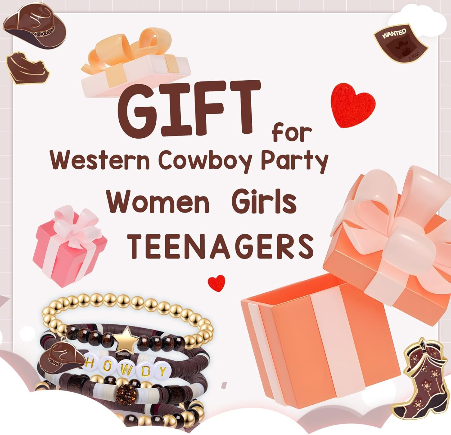 Artlunar Western Cowgirl Beaded Stretch Bracelets, Stackable cowgirl hat boot accessories, Bohemian Jewelry for Women Girls Teens Christmas Birthday Gift