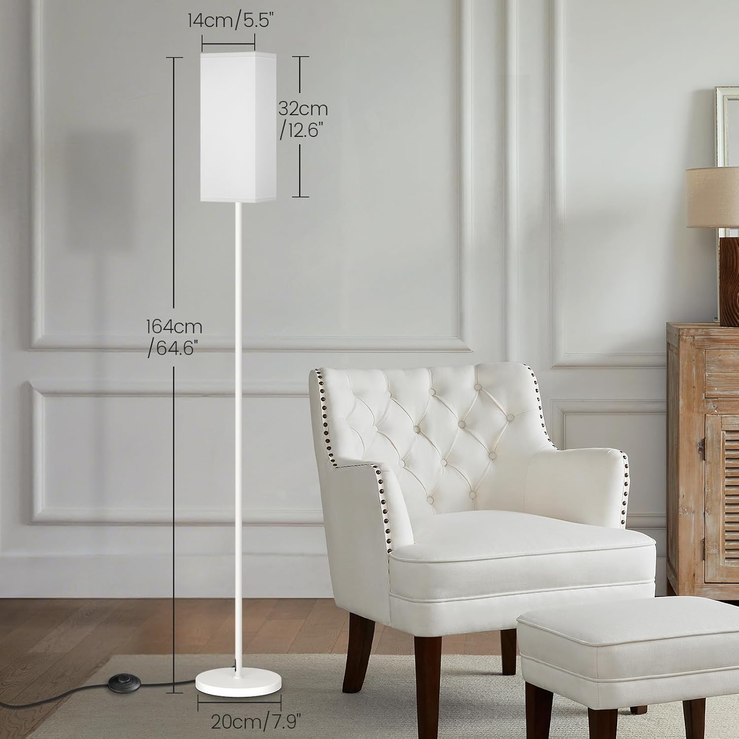 64.6" Floor Lamp, Pole with Foot Switch, Modern Standing Lamp Lampshade, Minimalist Freestanding Lamp (Bulb Not Included), for Living Room, Bedroom Office ETL Listed, Black and Beige E07LD05