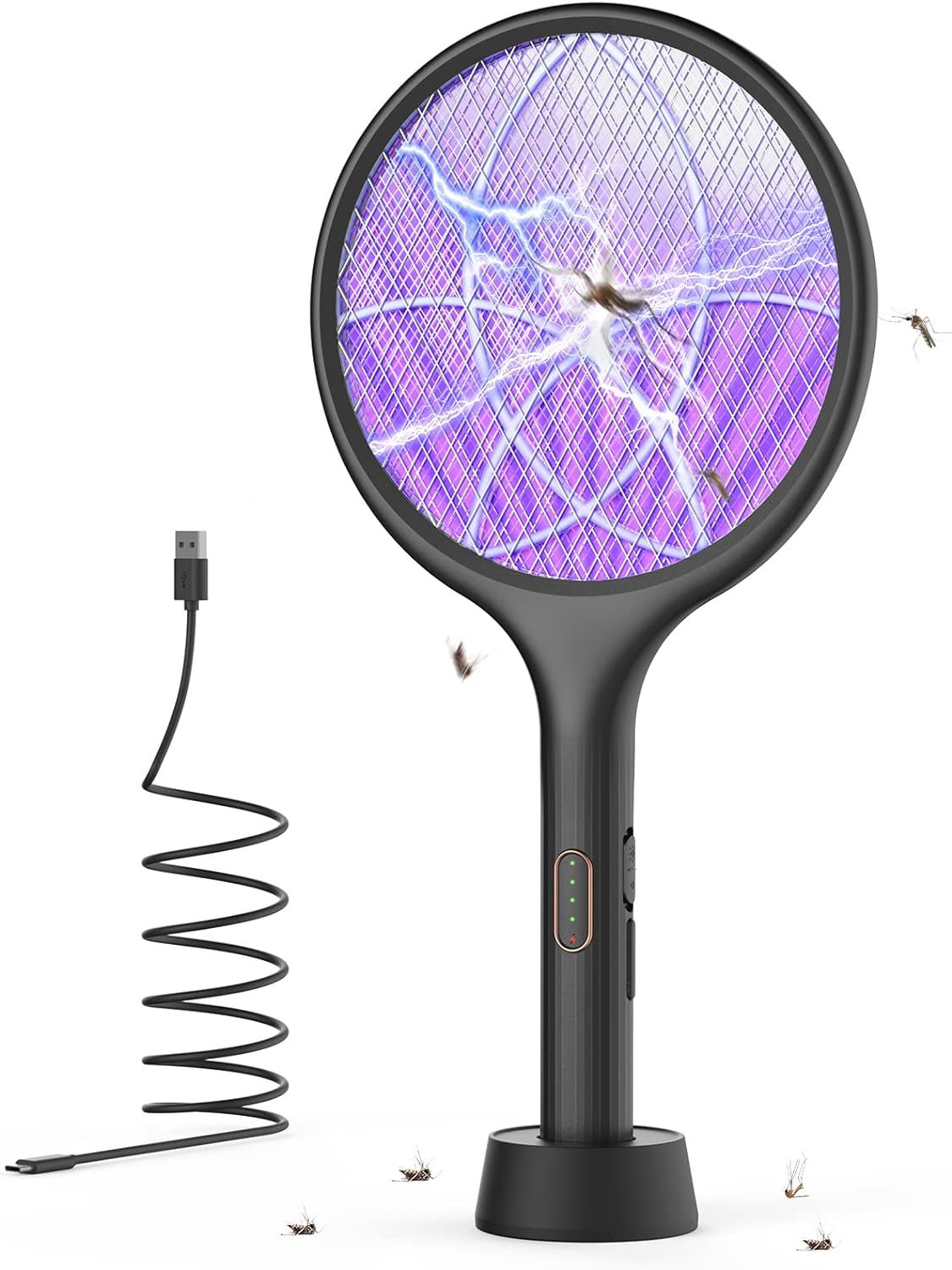 YISSVIC Electric Fly Swatter 4000V Bug Zapper Racket Dual Modes Mosquito Killer with Purple Mosquito Light Rechargeable for Indoor Home Office Backyard Patio Camping