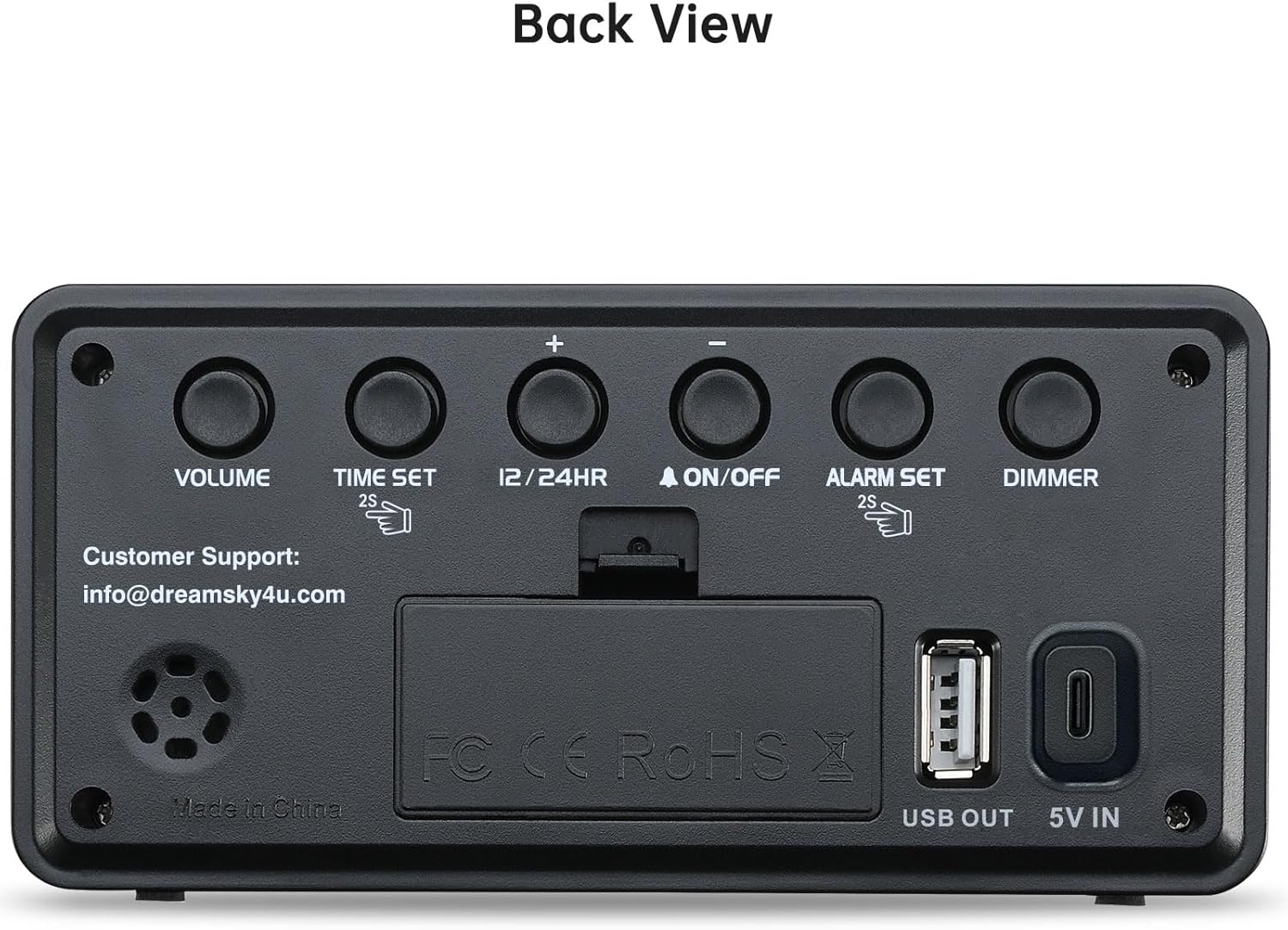 DreamSky Small Digital Alarm Clock for Bederoom, Large Big Numbers Display with Dimmer for Living Room, Electric Bedside Desk Clock with USB Charging Port, Adjustable Volume, USB-C Adapter Powered