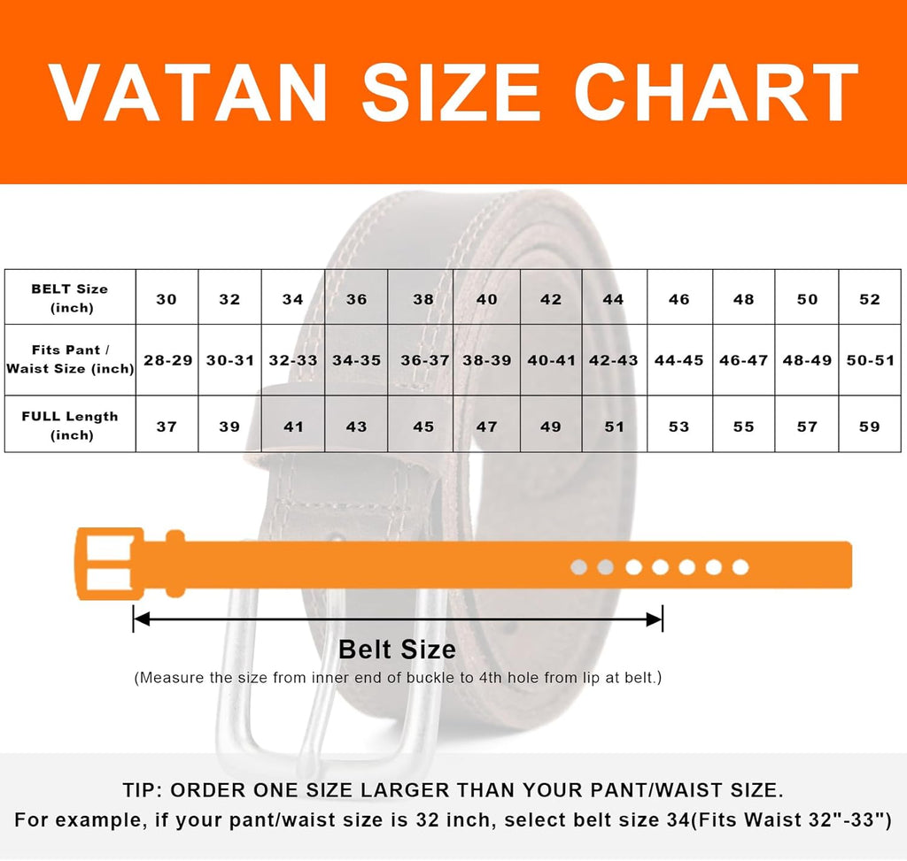 VATAN Men's Genuine Leather Casual Every Day Jeans Belts, Handmade Men Leather Belt with Gift Box
