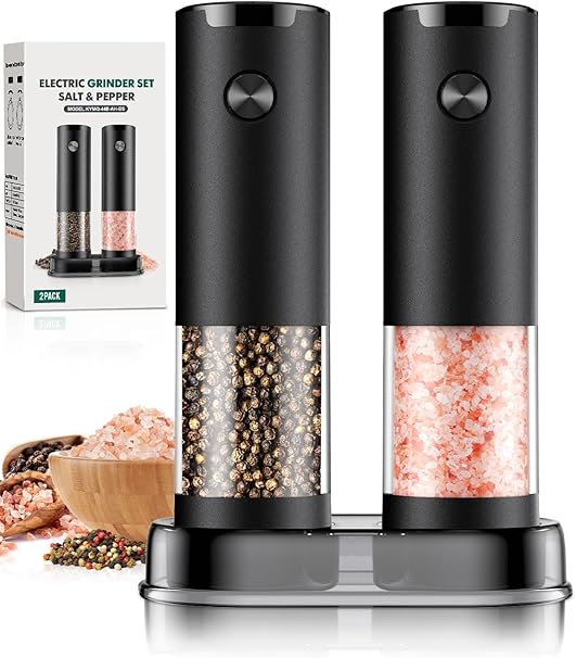 Electric Salt and Pepper Grinder Set Automatic Battery Pepper Mill Shakers Adjustable Coarseness Upgraded Larger Capacity with Led Home and Kitchen Appliances for New House Warming Gifts