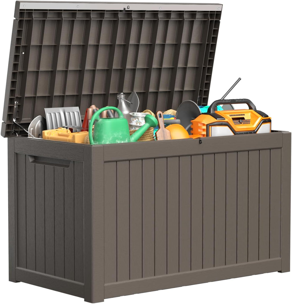 80 Gallon Resin Deck Box, Lockable Patio Outdoor Storage Box for Furniture, Garden Tools and Tools Storage, Waterproof Outside Storage Box - Black