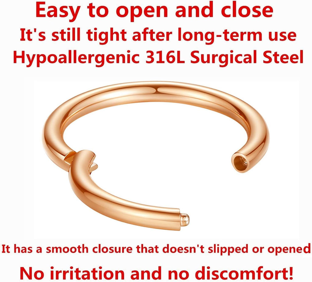 ORANGELOVE Hypoallergenic Nose Rings 20G 18G 16G 14G 12G 10G 8G 316l Surgical Steel Septum Jewelry Hinged Segment Ring Body Piercing Nose Hoop Lip Rings Nose Helix Cartilage Rook Earrings