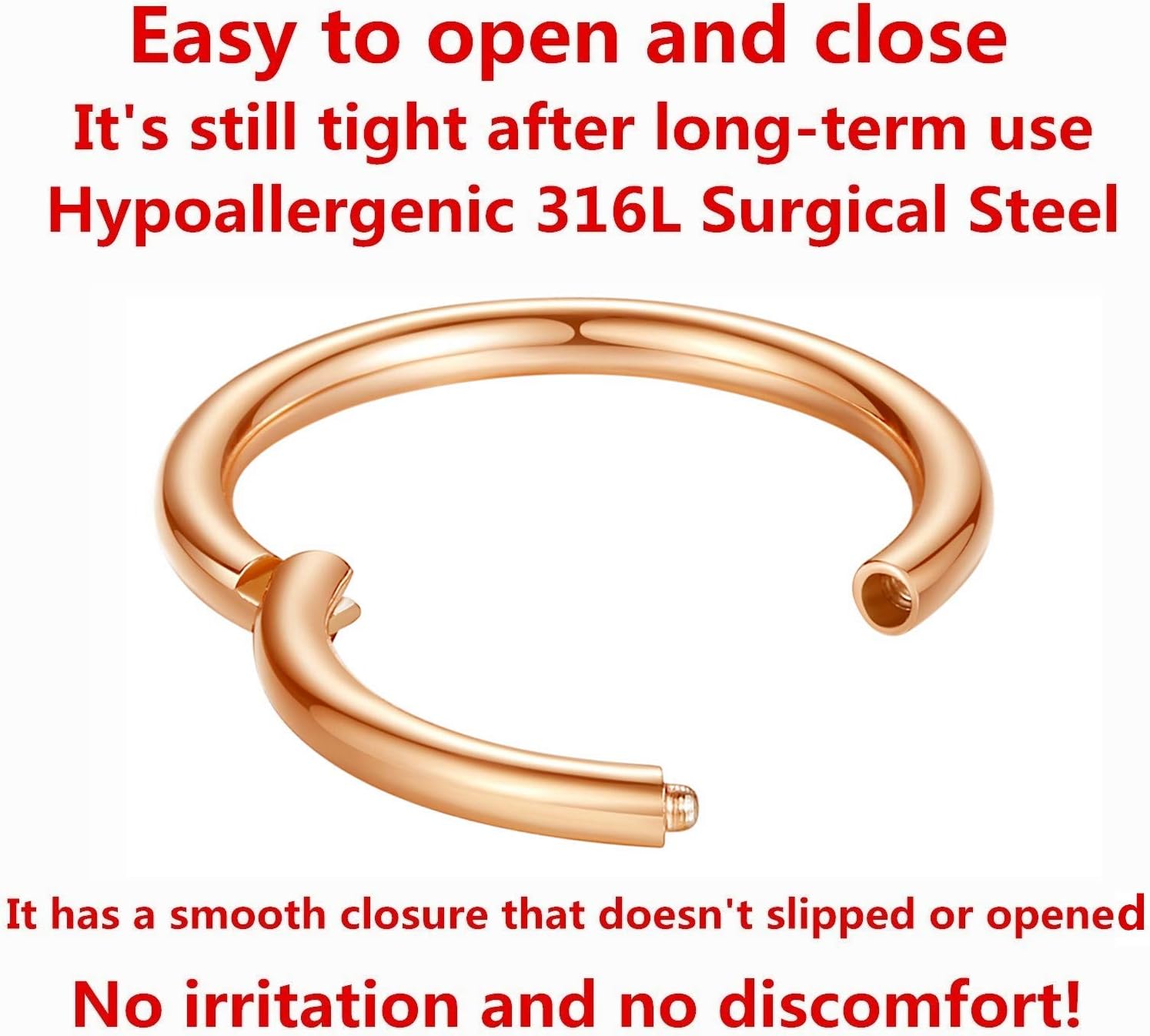 ORANGELOVE Hypoallergenic Nose Rings 20G 18G 16G 14G 12G 10G 8G 316l Surgical Steel Septum Jewelry Hinged Segment Ring Body Piercing Nose Hoop Lip Rings Nose Helix Cartilage Rook Earrings