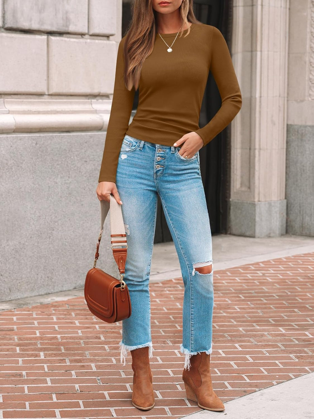 AUTOMET Long Sleeve Shirts Blouses Fall Fashion Ribbed Basic Tops Winter Clothes