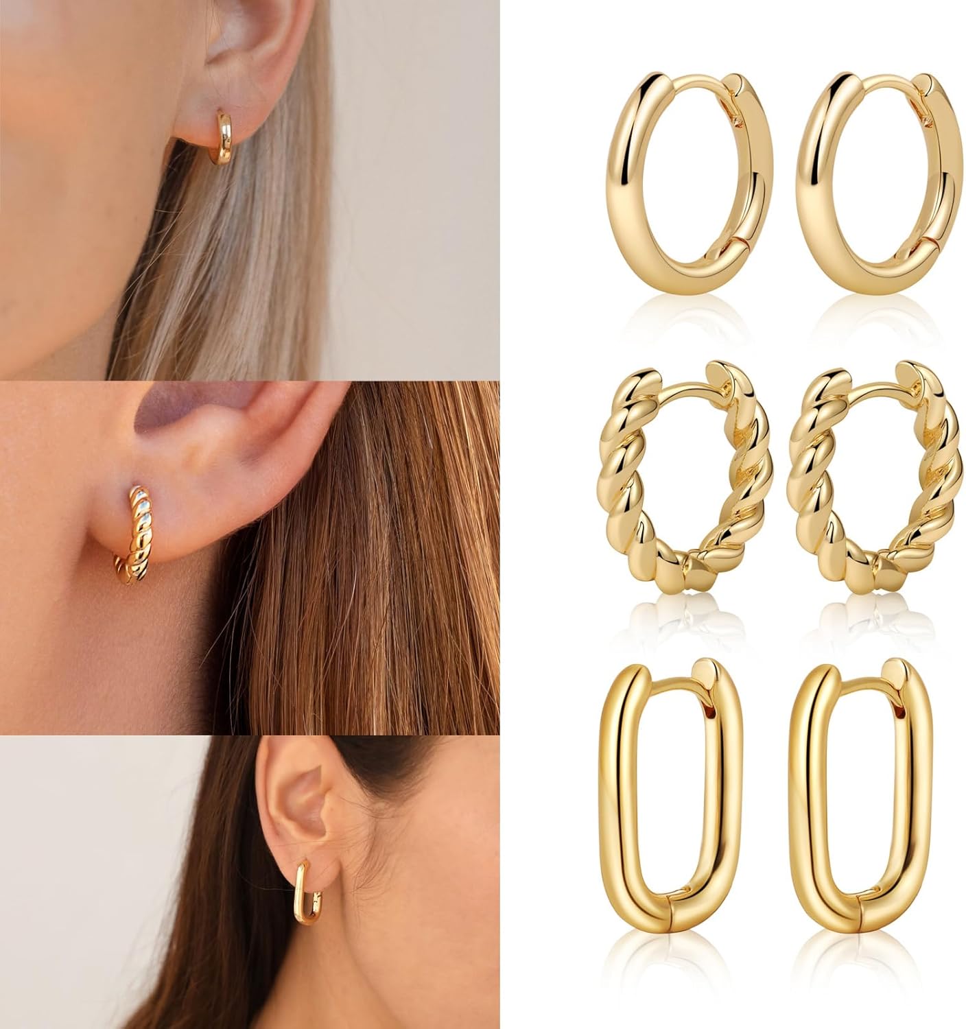 VIROMY Gold Hoop Earrings Set for Women Trendy, 14K Gold Plated Lightweight Small Gold/Silver Hoop Earrings for Women Chunky Open Hoops Earrings Jewelry Gifts