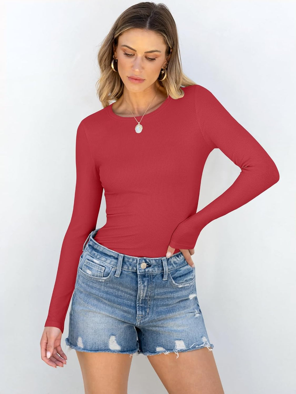 ANRABESS Women Long Sleeve Shirts Rib Knit Slim Fit Tops Basic Tee 2025 Fall Outfits Casual T-Shirt Underscrubs Layer Clothes