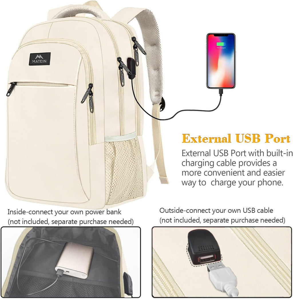 MATEIN Travel Laptop Backpack, Business Anti Theft Slim Sturdy Laptops Backpack with USB Charging Port, Water Resistant College School Computer Bag Gift for Men & Women Fits 15.6 Inch Notebook, Grey