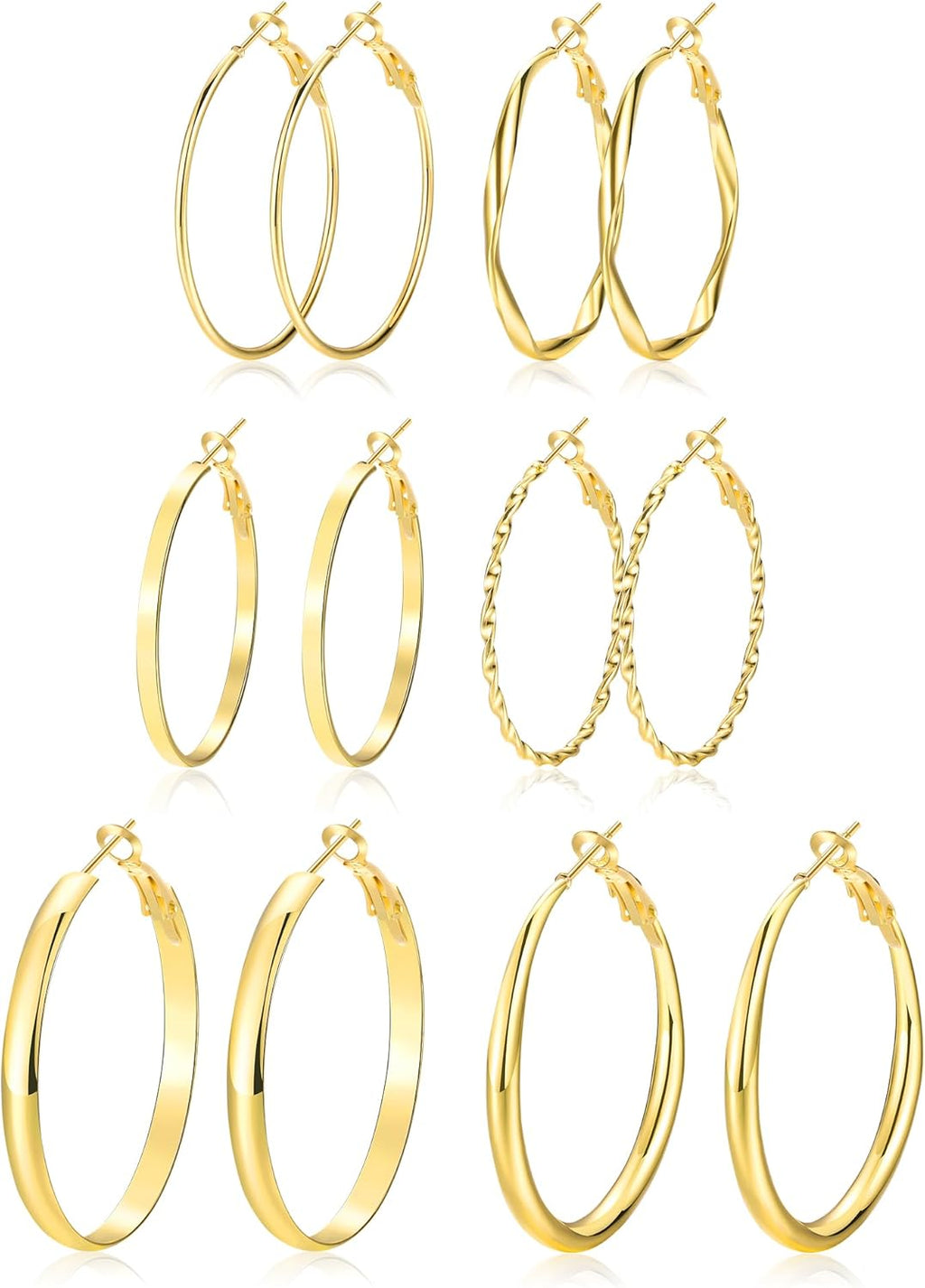 Gold Hoop Earrings Set for Women, 12 Pairs Hypoallergenic Large/Big Thin Thick Gold Hoops Earrings Loop Pack for Jewelry Gift 40mm/50mm