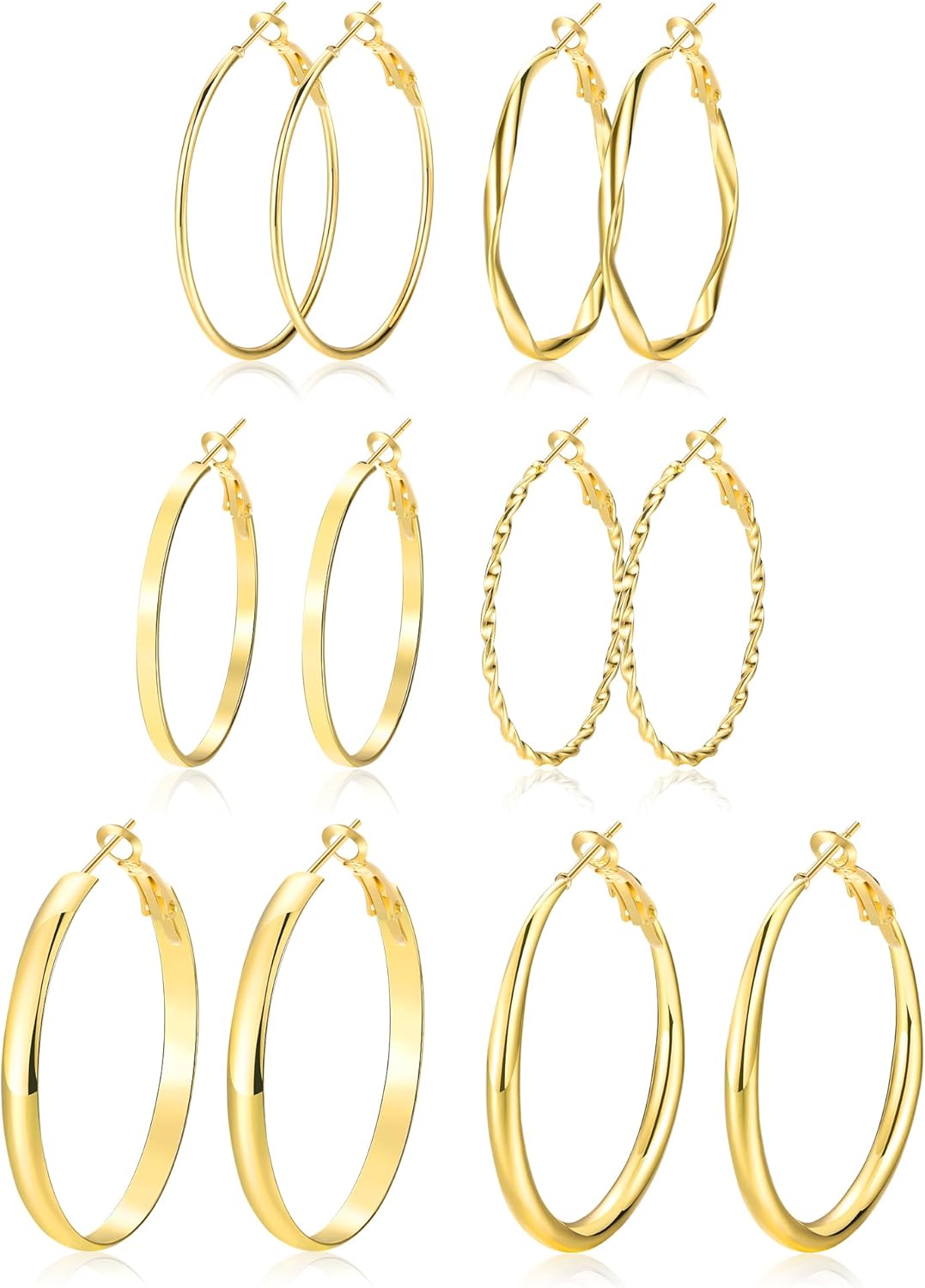 Gold Hoop Earrings Set for Women, 12 Pairs Hypoallergenic Large/Big Thin Thick Gold Hoops Earrings Loop Pack for Jewelry Gift 40mm/50mm