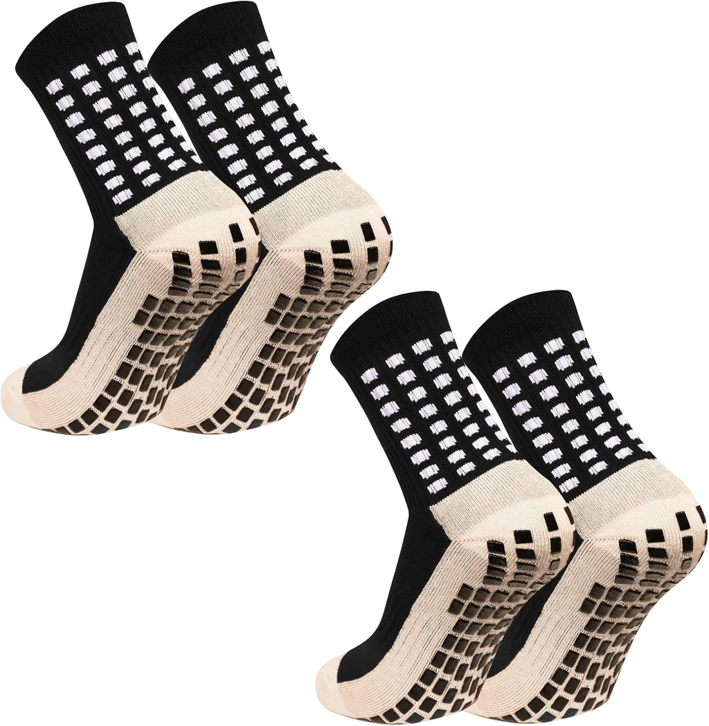 Men's Grip Soccer Socks Anti Slip Athletic Socks Non Slip Football Basketball Socks with Grip Pads2/4/6