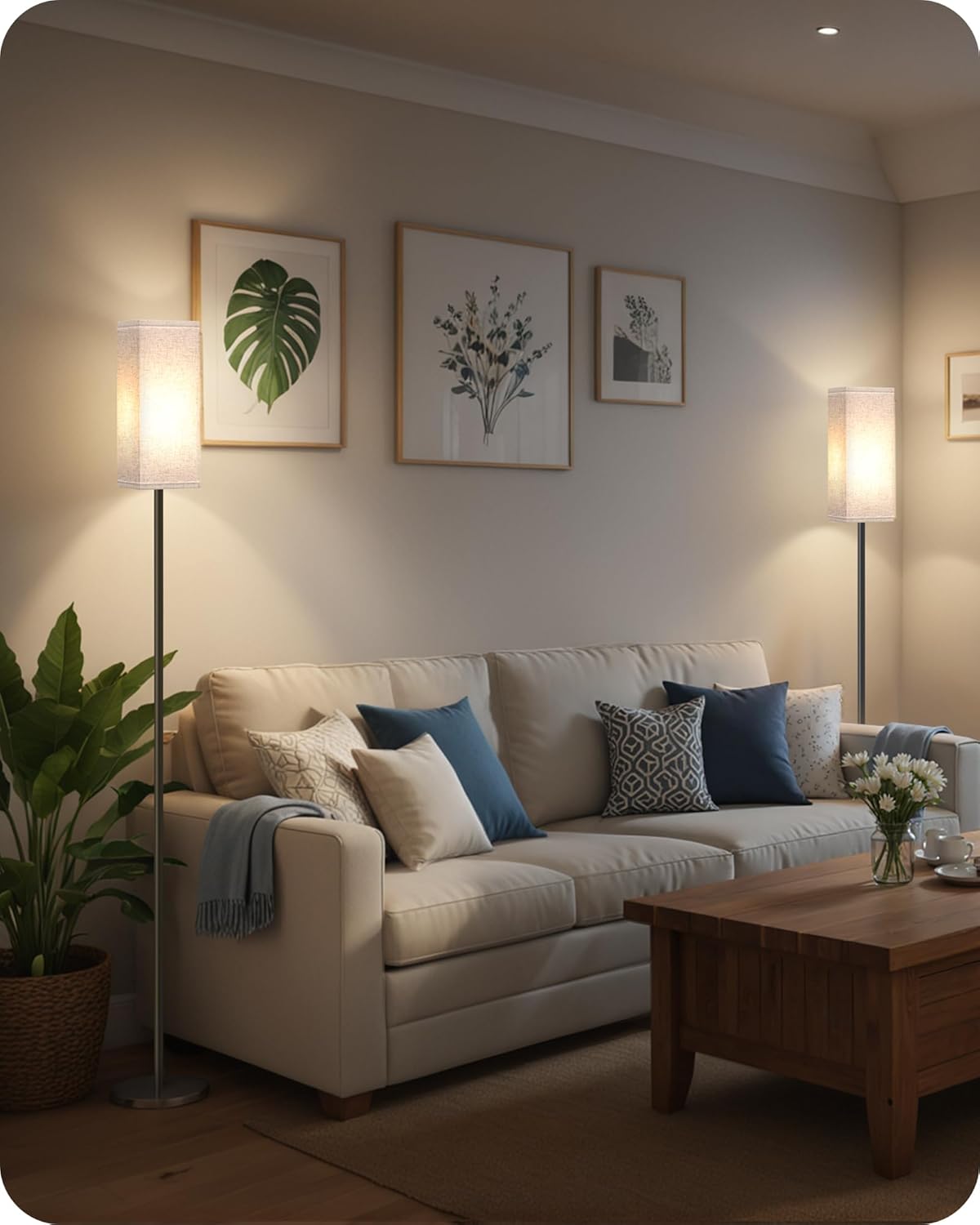 64.6" Floor Lamp, Pole with Foot Switch, Modern Standing Lamp Lampshade, Minimalist Freestanding Lamp (Bulb Not Included), for Living Room, Bedroom Office ETL Listed, Black and Beige E07LD05