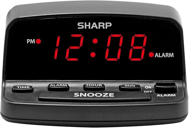Sharp Digital Alarm Clock with Keyboard Style Controls, Battery Back-up, Easy to Use with Simple Operation, Black Case with Red LED Display