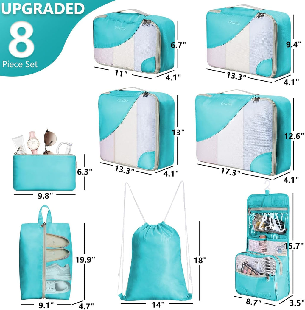 10 Set/8 Set Packing Cubes for Travel, Gifts for Women Mom,Anti-Tearing Suitcase Organizer for Luggage with Shoe & Hanging Toiletry Bag,OlarHike Vacation Essentials & Accessories for Cruise Ship,Cream