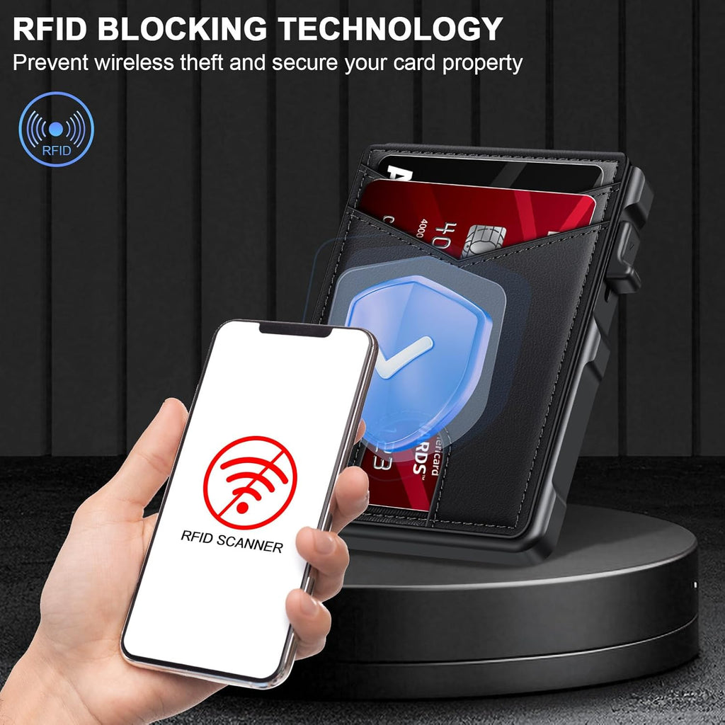 Airtag Wallet for Men, Mens Smart Wallet for Air Tag RFID Blocking, Minimalist Bifold Pop Up Aluminum Credit Card Case Holder 12+ Cards with ID Window, Gift for Men, No Airtag Included, Carbon Fiber