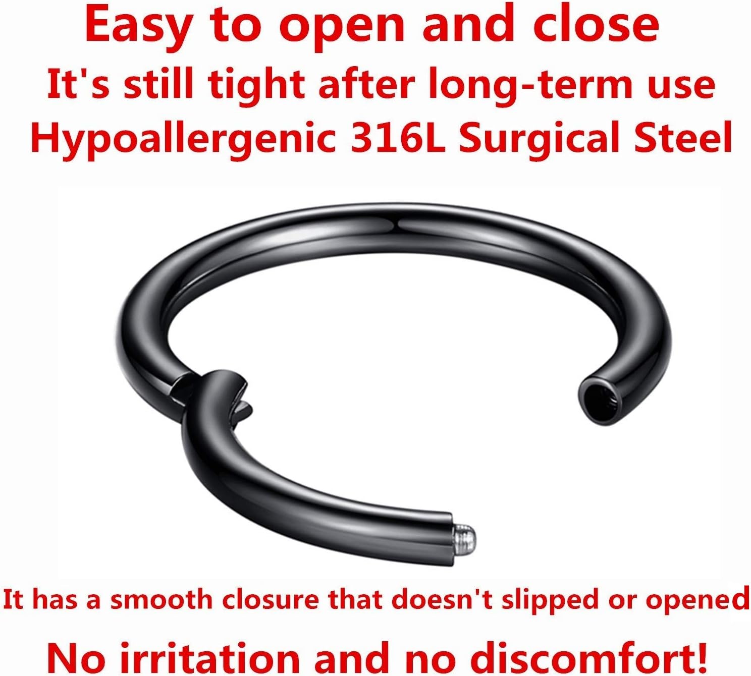 ORANGELOVE Hypoallergenic Nose Rings 20G 18G 16G 14G 12G 10G 8G 316l Surgical Steel Septum Jewelry Hinged Segment Ring Body Piercing Nose Hoop Lip Rings Nose Helix Cartilage Rook Earrings