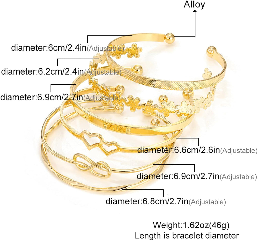 IFKM Gold Bangle Bracelets For Women, 14k Gold Plated Multi Layer Stackable Cuff Bracelet Set, Trendy Elegance Charms Non Tarnish Minimalist Textured Boho Jewelry Gift for Women