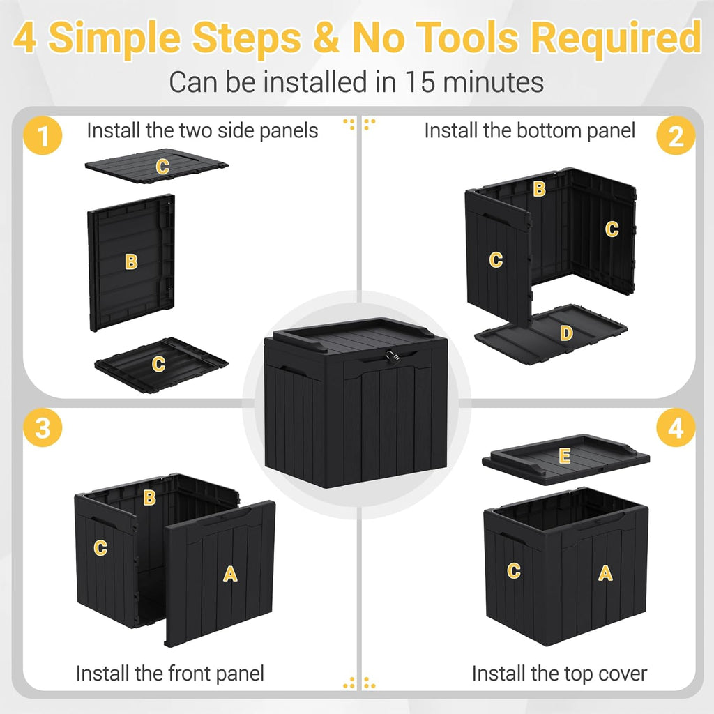 Greesum 31 Gallon Resin Deck Box Large Outdoor Storage for Patio Furniture, Garden Tools, Pool Supplies, Weatherproof and UV Resistant, Lockable, Dark Black