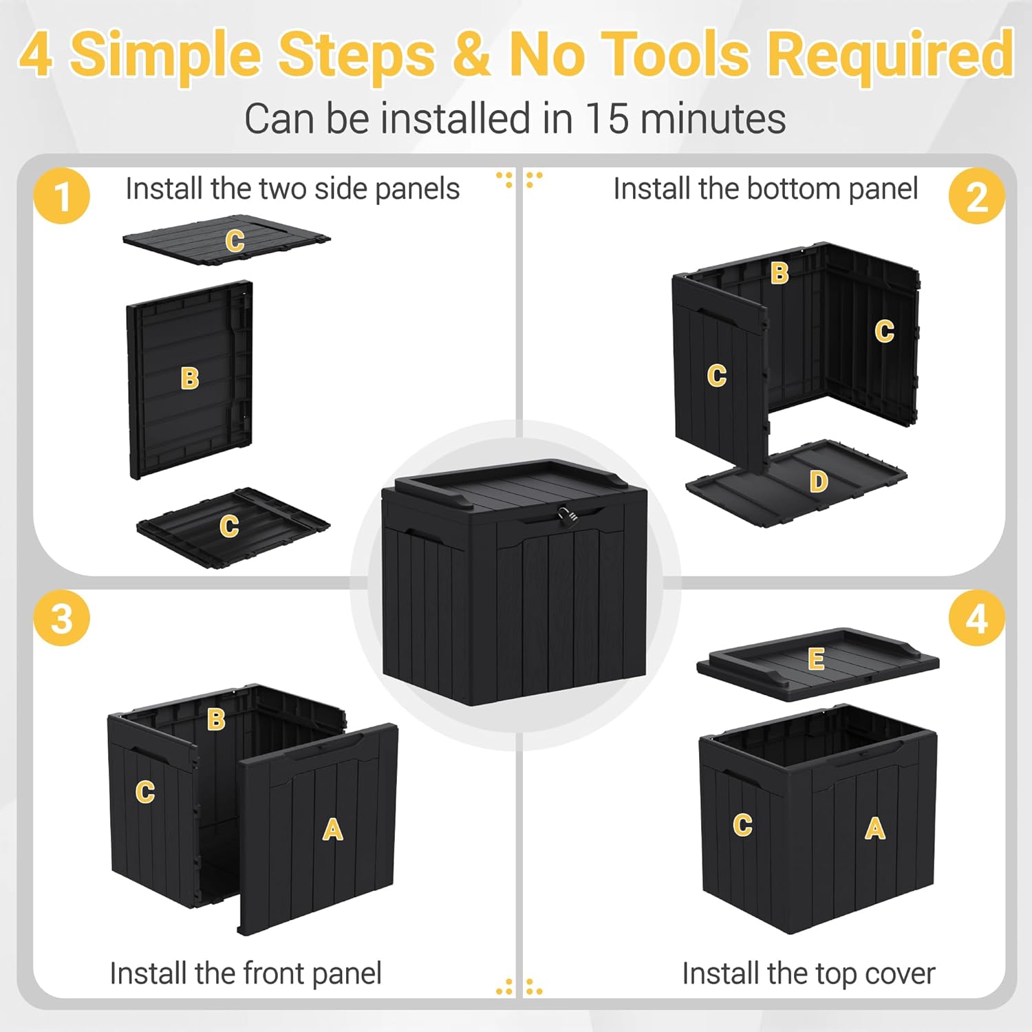 Greesum 31 Gallon Resin Deck Box Large Outdoor Storage for Patio Furniture, Garden Tools, Pool Supplies, Weatherproof and UV Resistant, Lockable, Dark Black