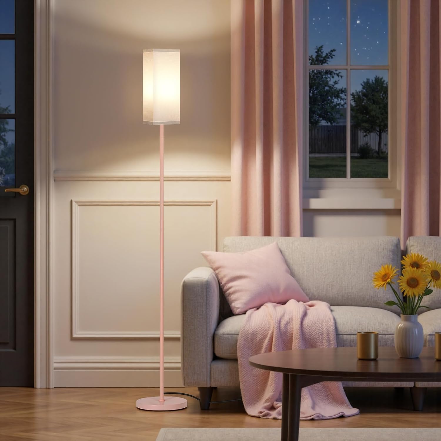 64.6" Floor Lamp, Pole with Foot Switch, Modern Standing Lamp Lampshade, Minimalist Freestanding Lamp (Bulb Not Included), for Living Room, Bedroom Office ETL Listed, Black and Beige E07LD05