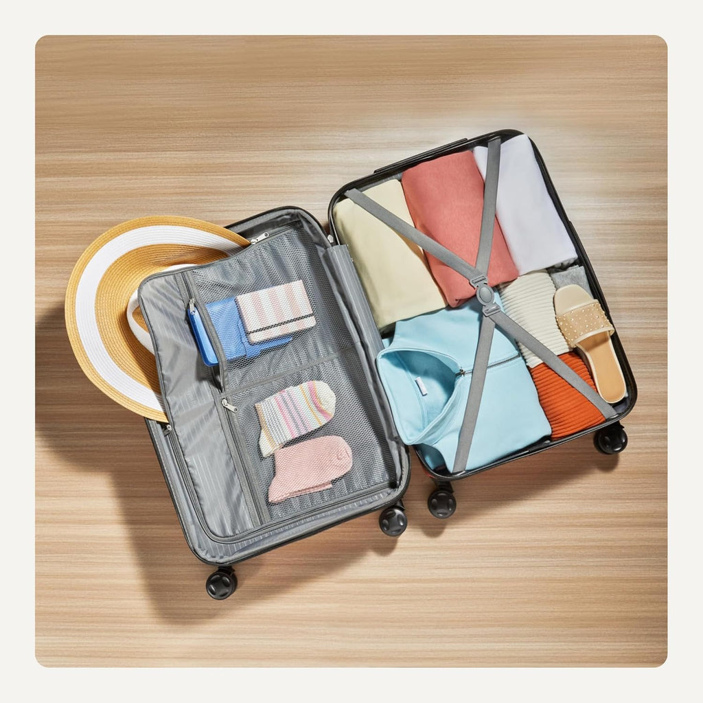 Basics 21" Hardside Carry-On Luggage, Hardshell Suitcase With Wheels, Expandable For Up to 25% More Space, With Scratch-Resistant Surface, Four Multi-directional Wheels, Black