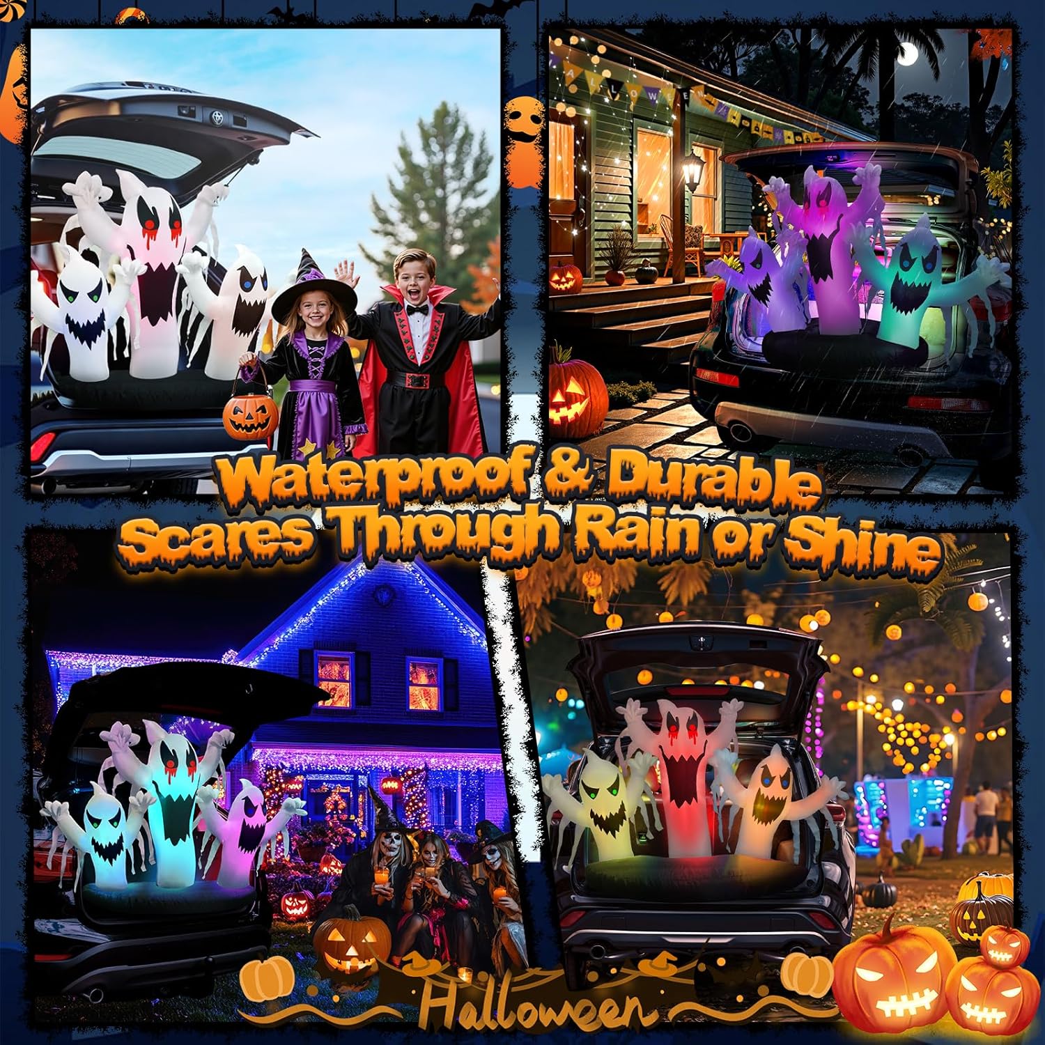 Trunk or Treat Car Decorations Kit Inflatable Ghost, Halloween Trunk or Treat Car Decorations, Halloween Inflatables Outdoor Decoration, Blow up Yard Decoration Inflatable Ghost with Built-in LEDs