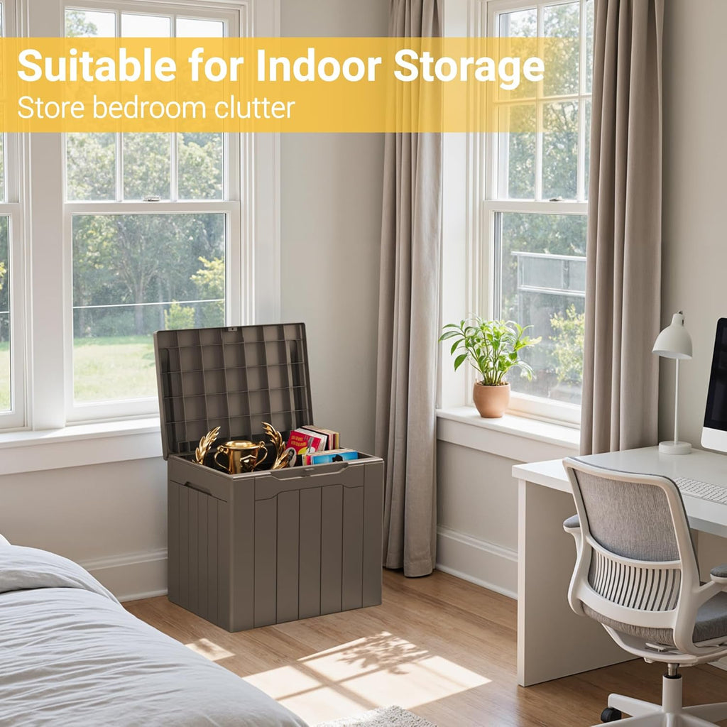 Greesum 31 Gallon Resin Deck Box Large Outdoor Storage for Patio Furniture, Garden Tools, Pool Supplies, Weatherproof and UV Resistant, Lockable, Dark Black