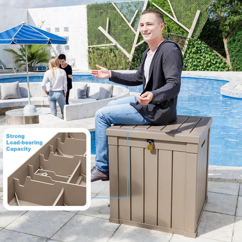 80 Gallon Resin Deck Box, Lockable Patio Outdoor Storage Box for Furniture, Garden Tools and Tools Storage, Waterproof Outside Storage Box - Black